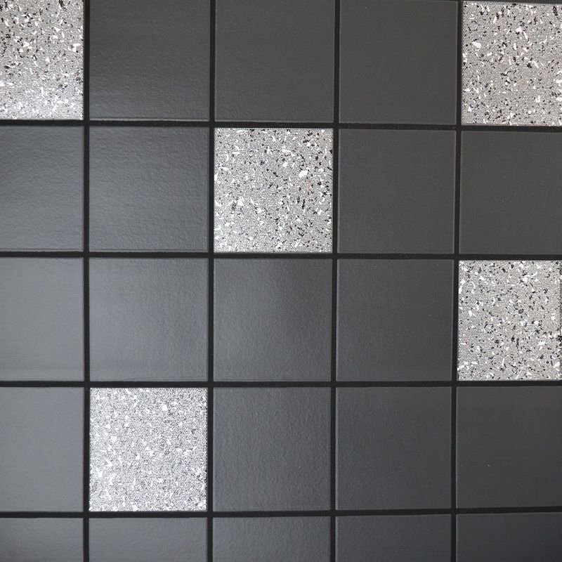 Holden Decor - Black Grey Glitter Effect Granite Silver Tile on a Roll Wallpaper