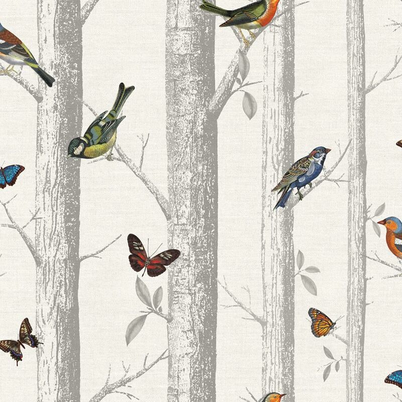 Epping Birds Wallpaper Holden Decor Tree Forest Off White Orange Butterflies