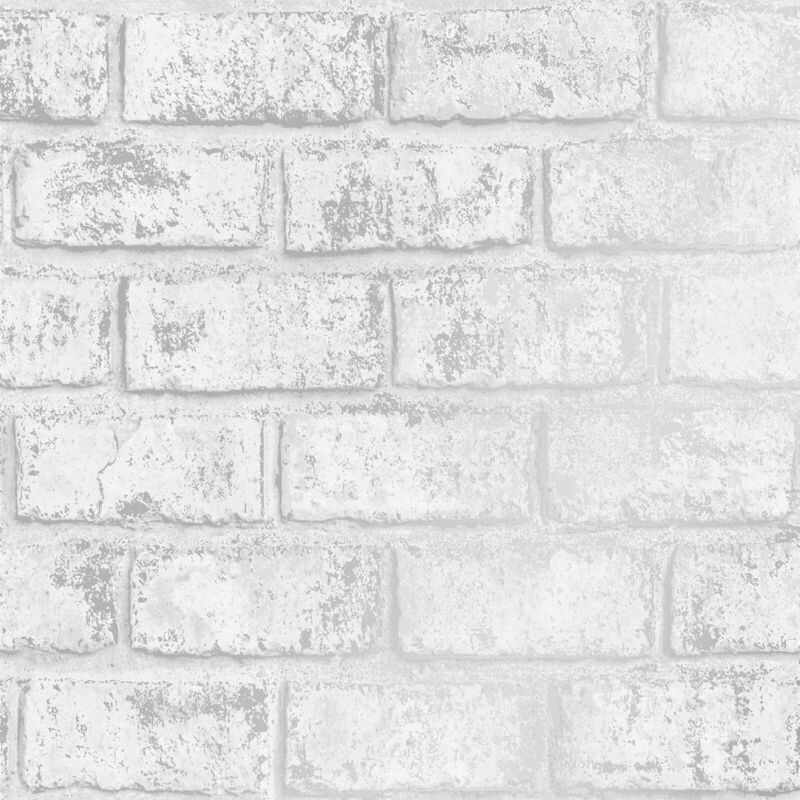 Holden Glistening Realistic Brick Effect White Silver Metallic Feature Wallpaper