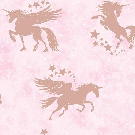 Holden Kids Iridescent Unicorns Stars Metallic Wallpaper Pink/Rose Gold 90951