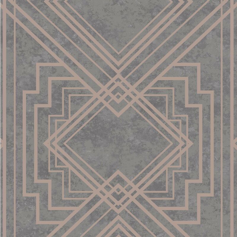 Holden - Delano Geometric Wallpaper Metallic Textured Vinyl Rose Gold Grey