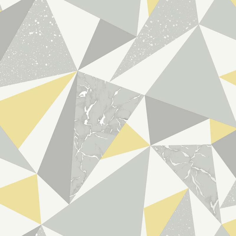 Holden Decor - Glacier Grey Yellow Wallpaper Geometric Triangle Paste The Wall