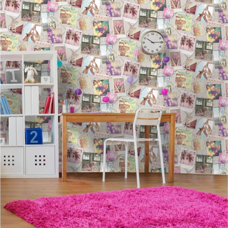 Holden Decor - Girly Instadream Multi Wallpaper Photographs Collage Words Polaroid Vintage