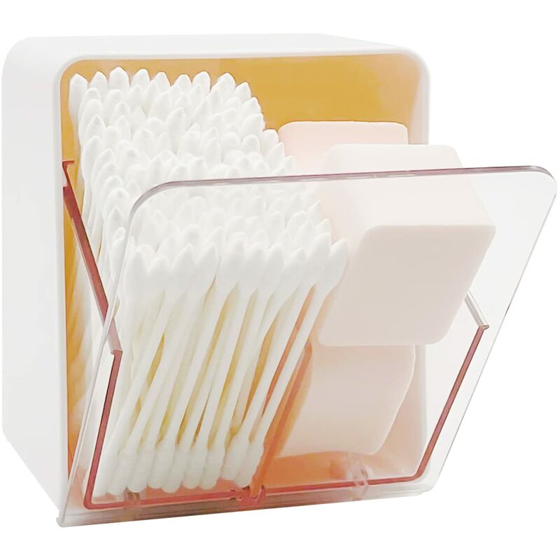 Tumalagia - Holder Boxes for Cotton Balls Swabs Round Dental Floss Dispenser Container Box with 2 Compartments Bathroom Countertop Storage Organizer