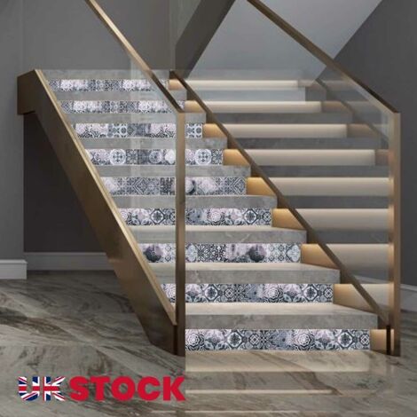 Holdfiturn 13PCS 18x100CM Stair Stickers Moroccan Mosaic Wall Tile Stickers Peel and Stick Backsplash Self-Adhesive Vinyl Home Decoration DIY Splashbacks for Kitchen Tile Paint Stick on Tiles