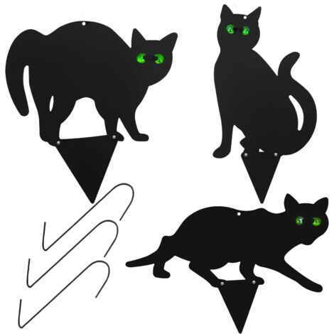 Holdfiturn 3Pcs Cat Silhouette for Garden Black Cat Garden Scarer with Marble Eyes Weatherproof Cats Scarer for Yard Outdoor Harmless Bird Deterrent Fox Rodent Pest Repeller