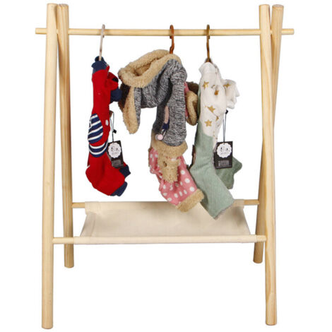 Holdfiturn Childrens Clothes Rail Dog Clothes Rack Wooden Small Clothing Rail 81x75x34cm Pet Garment Racks Baby Kids Clothes Dolls Storage Hanging Dress Up Rail Mini Coat Rack with Canvas Shelf