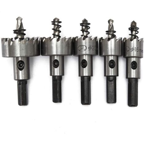 Hole Saw Cutter Metal Drill Bit HSS Steel Cobalt. Set of 5 Drill Bits: 16 + 18.5 + 20 + 25 + 30 mm HSS Cobalt, M35, HRC 64–66 Shank 9.5 mm