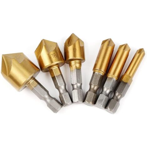 Hole Saw Kit Hex Shank 5 Edge Chamfer Countersink Bit Chamfer Bit Woodworking Tools(6mm-19mm)
