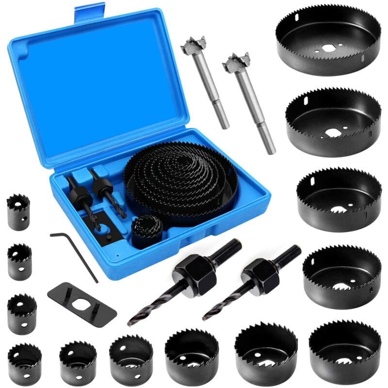 Hole Saw Set, Ultrixe 22pcs Scie Cloche Bi-métal, circulaires 19 pièces avec 13 scies Ø 19-127 mm, adaptateurs, Allen Key, pour les planches de bois
