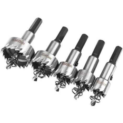 Hole saw set, 5 pieces, HSS cobalt hole saw Ø16/18.5/20/25/30 mm, high-speed steel hole saw alloy, steel, stainless steel, suitable for wood, plastic, metal
