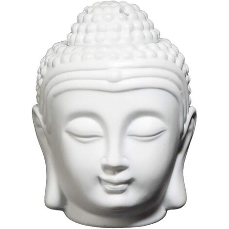 Holle keramische Boeddha-hoofd aromatherapie oliebrander voor in de oven, geschikt voor yoga of meditatie (wit)