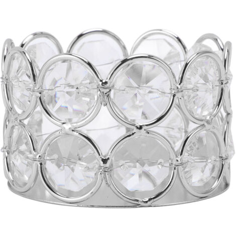 Hollow Candle Holder Crystal Beads Iron Art Decorative Cup for Tealight and Electronic Candles Party Dinner Table Silver