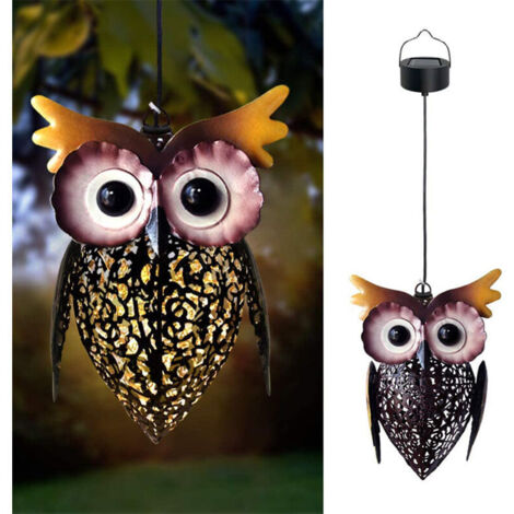 Hollow LED solar hanging lantern for outdoor use, vintage, cute owl, metal lanterns, waterproof lamp for garden, patio, porch, decoration, gifts