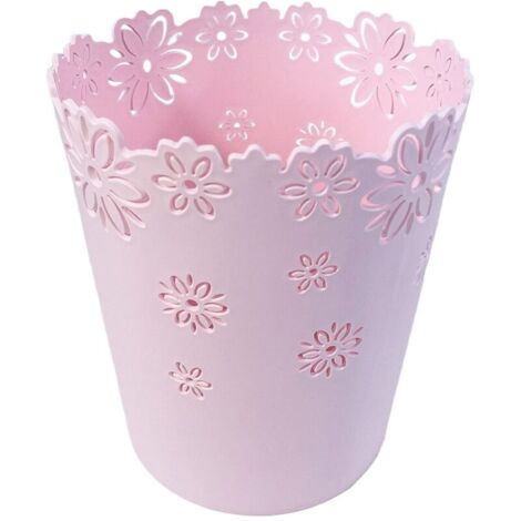 Hollow, uncovered plastic flower-shaped wastebasket (S – Pink)