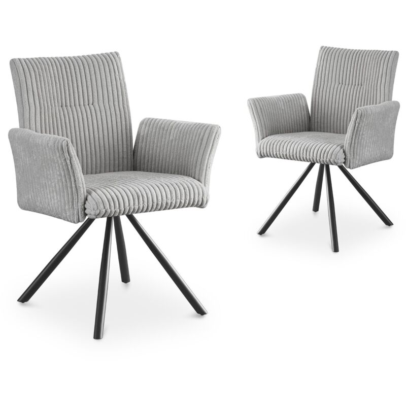 Deco In Paris - holly - Lot de 2 chaises pivotantes en velours gros côtelé gris holly