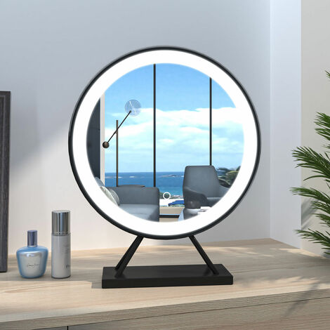 Hollywood Makeup Mirror 40cm Dressing Table LED Mirror, Black Border, 3 Color Lighting, Touch Control Tabletop Cosmetic Mirror