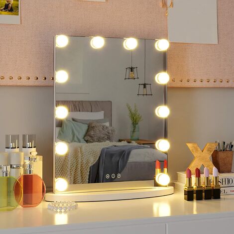main image of "Hollywood Miroir de Maquillage avec Lumière, Miroir Coiffeuse Base Ovale avec 12 LED Dimmables à Commande Tactile & Miroir Grossissant 10X - 3 Modes d'éclairage de Couleur (40 x 50 cm)"