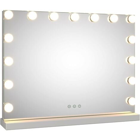 Hollywood Mirror Lighted Makeup Mirror Vanity Mirror LED Tabletop Cosmetic Mirror with 15 Bulbs, 3 Color Modes, Adjustable Brightness 58x45.5x12cm