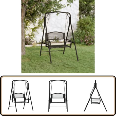 Hollywoodschaukel 124 cm Schwarz Stahl - Gartenschaukel - Metallgartenmöbel - Outdoor Möbel - Gartenbank - Schaukelstuhl