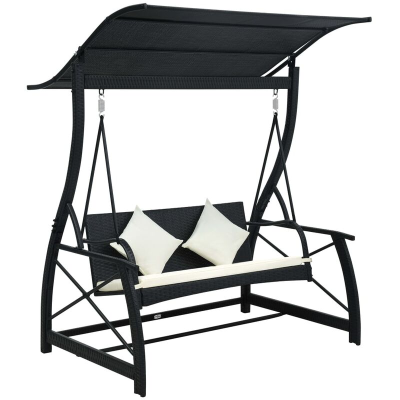 Hollywoodschaukel 3Sitzer mit Dach Poly Rattan Schwarz
