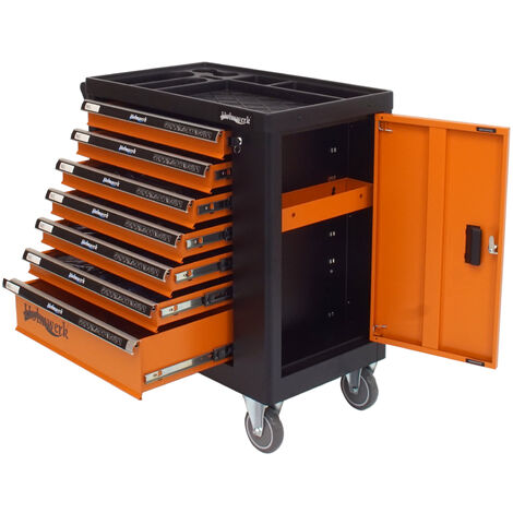 Holmwerk® Werkstattwagen Profi leer 7 Schubladen, Seitentür, orange Montagewagen Werkzeugwagen