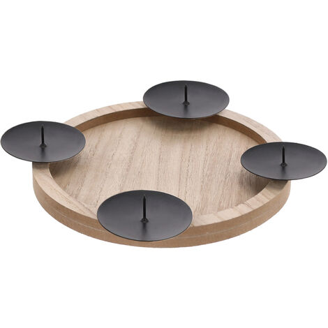 Holz Adventskranz klein zum selbst Dekorieren - 28 cm - Kerzenständer rund mit 4 Kerzentellern - Weihnachtskranz Dekokranz Kerzenkranz Adventsleuchter Weihnachtsdeko Herzenhalter mit Docht
