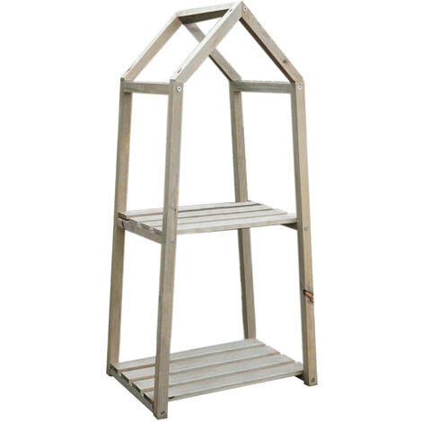 Holz Blumenregal natur - 76 x 36 cm - Pflanzentreppe mit 2 Ablagen - Deko Blumen Ständer Pflanzen Regal Treppe