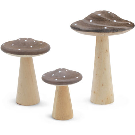 Holz Deko Pilz 3er Set zum Hinstellen - 14 / 10 / 7 cm - Holz Fliegenpilz Figur zur Herbst Dekoration