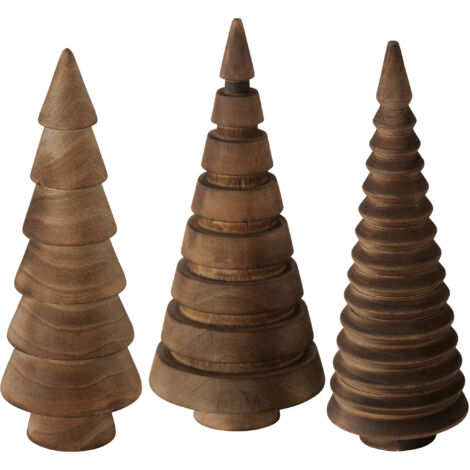 Holz Deko Tannenbäume 3er Set 15 cm zum Hinstellen - braun - Weihnachtbaum Figur aus Kiefer zur winterlichen Dekoration - Christbaum Deko Aufsteller Tischdeko Fensterdeko Winterdeko Weihnachtsdeko
