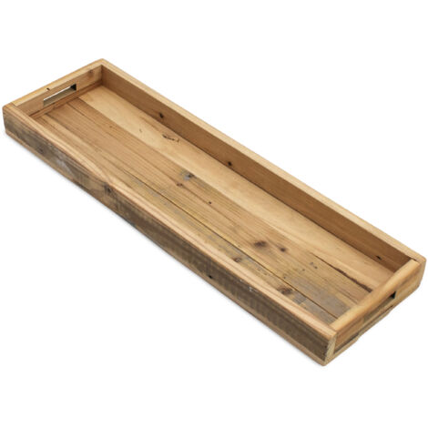 Holz Dekotablett natur mit Rand - 50 x 16 cm - Kerzentablett rechteckig mit Griffen - Holztablett Tisch Deko