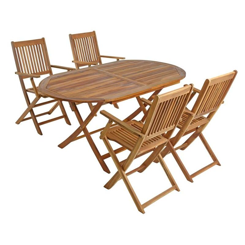 Estexo - Salon de jardin 1 table et 4 chaises avec accoudoirs pliantes en bois d'acacia