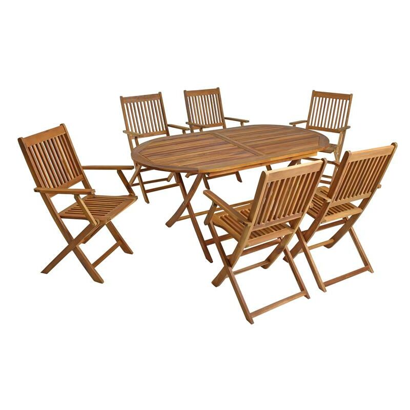 Estexo - Salon de jardin 1 table et 6 chaises avec accoudoirs pliables en bois d'acacia