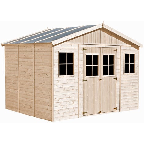 Holz Gartenschuppen - Abstellkammer mit Fenstern - H246 x 418 x 320 cm/ 12 m² Naturholz-Shiplap-Schuppen - Gartenwerkstatt - Fahrrad- Geräteschuppen TIMBELA M331