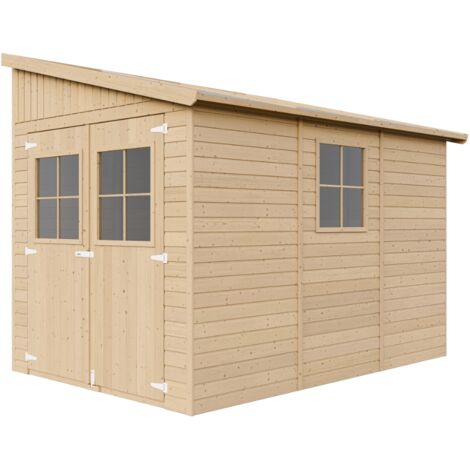 Holz Gartenschuppen (mit Seitenwand) MIT IMPRÄGNIERTEM BODEN - Abstellkammer mit Fenstern - H244x216x318 cm/6,2 m2 - Gartenwerkstatt - Fahrrad- Geräteschuppen TIMBELA M339A+M339G