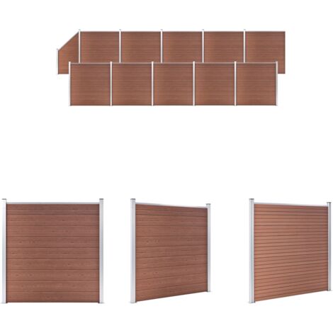 Holz-Kunststoff-Zaun - vidaXL WPC Zaun-Set 10 Quadrate + 1 Schräge 1830x186 cm Braun - Aluminium-Zaun