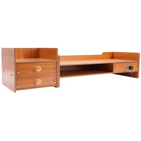 Holz Monitorständer mit Schubladen Schreibtischaufsatz Monitorerhöhung Organizer