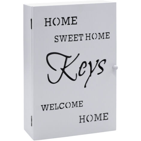 Holz Schlüsselkasten KEYS weiß mit 6 Haken - 32 x 22 cm - Schlüssel Schrank zum Aufhängen - Schlüsselbox Schlüsselhaken Schlüsselablage Landhaus Stil