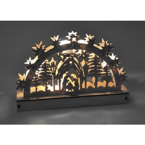 Holz-Schwibbogen 5 LEDs Lichterbogen Weihnachtsdeko Fensterdeko Adventsdeko - Berg mit Sternschnuppe