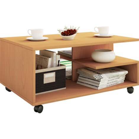 Holz Sofatisch Couchtisch Rollen Stango