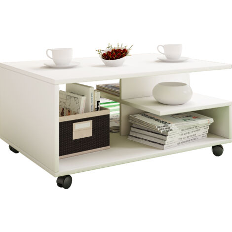 Holz Sofatisch Couchtisch Rollen Stango