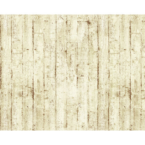 Holz Tapete EDEM 81108BR07 heißgeprägte Vliestapete leicht strukturiert im Shabby Chic Stil matt creme beige braun 10,65 m2