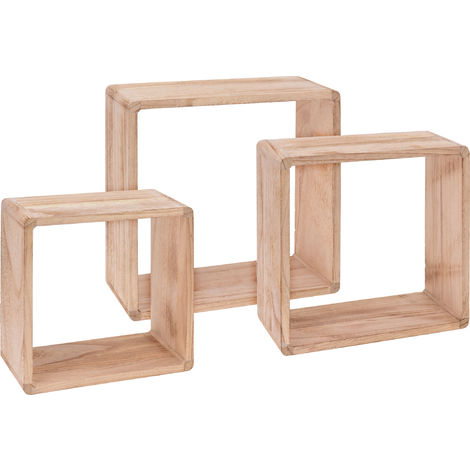 Holz Würfel Wandregal 3er Set - 30 / 27 / 24 cm - Cube Hänge Deko Wand Regal