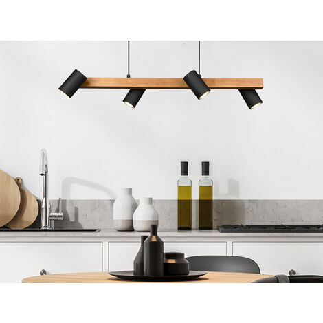 Holzbalken Pendelleuchte MARLEY 4-flammig Schwarz, Breite 80cm