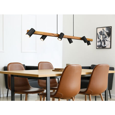 Holzbalken Pendelleuchte MARLEY 6-flammig lang Schwarz, Breite 115cm