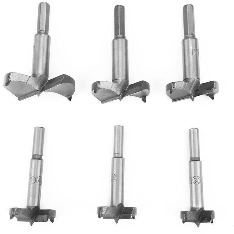 Image of Holzbearbeitungswerkzeug: 6 Stück hochfeste Flachbohrer aus Stahl für die Holzbearbeitung, 30–60 mm