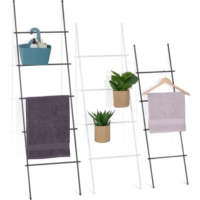 Holzbrink - chelle è serviettes en métal, Porte-vètements en échelle pour chambre è coucher vintage, Monolith 130x60 cm (h. x l.), noir,