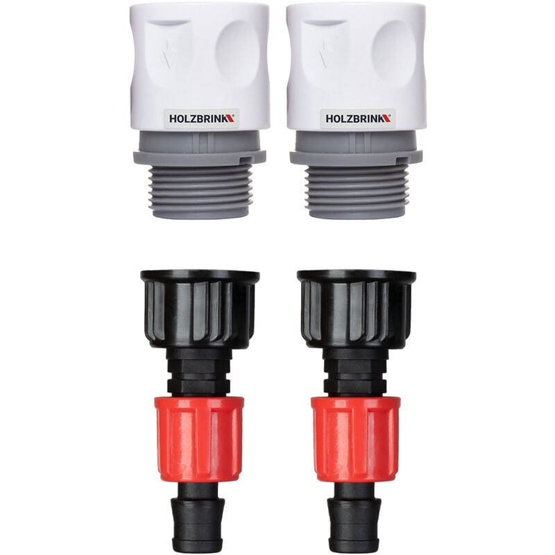 Holzbrink - Kit de raccordement de tuyau 16mm pour robinets : 2x Raccord rapide 20mm, 2x Connecteur tt 20mm è 16mm