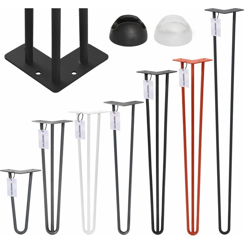 Holzbrink - Pied de Table en Acier Hairpin Triple Barre 12 mm, Hauteur: 72 cm, Noir Foncé, 1 pcs, HLT-13A-72-9005 - Noir