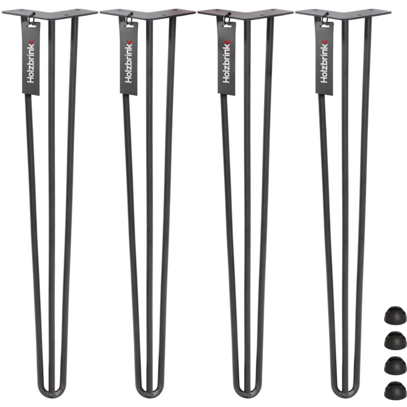 Pied de Table en Acier Hairpin Triple Barre 12 mm, Hauteur: 100 cm, Noir Foncé, 4 pcs, HLT-13A-100-9005 - Holzbrink